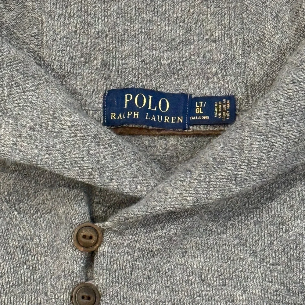 Polo Ralph Lauren Mens LT Tall Shawl Collar Button Pullover Sweatshirt Grey